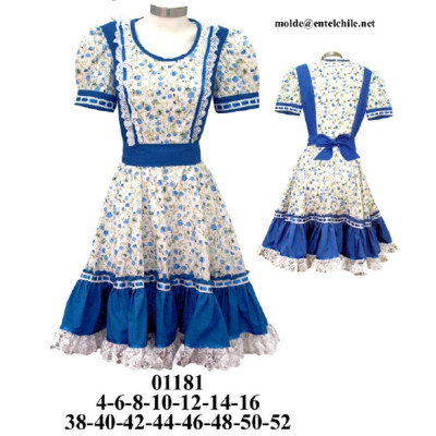 Molde de Vestido de huasa con cortes, faldón semi-plato | 01181