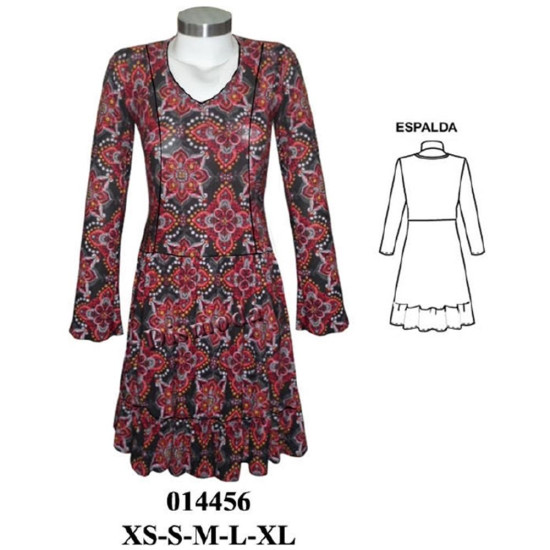 Molde de Vestido con corte al talle, estilo boho | 014456