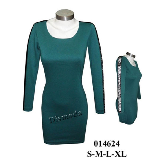 Molde de Vestido tubo con escote redondo, manga larga con pieza central contrastada y cuerpo entallado | 014624