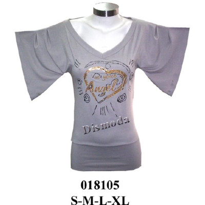 Molde de Camiseta escote v manga kimono, plisada en mangas | 018105