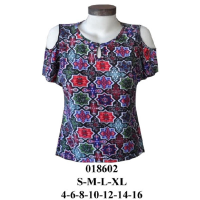 Molde de Camiseta con escote redondo con abertura gota, hombros descubiertos, manga corta de volado y cuerpo recto | 018602 Molde de Camiseta con escote redondo con abertura gota, hombros descubiertos, manga corta de volado y cuerpo recto | 018602