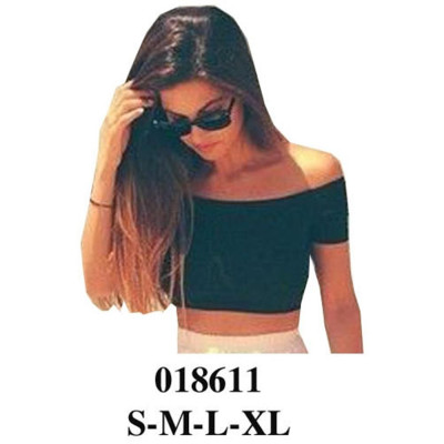 Molde de Crop top con escote recto hombros descubiertos y mangas cortas ajustadas | 018611 Molde de Crop top con escote recto hombros descubiertos y mangas cortas ajustadas | 018611