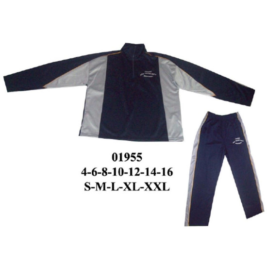 Molde de Conjunto deportivo con sudadera de cuello alto con cierre en escote, mangas largas y recortes laterales, y pantalón con pretina elasticada y franja lateral | 01955