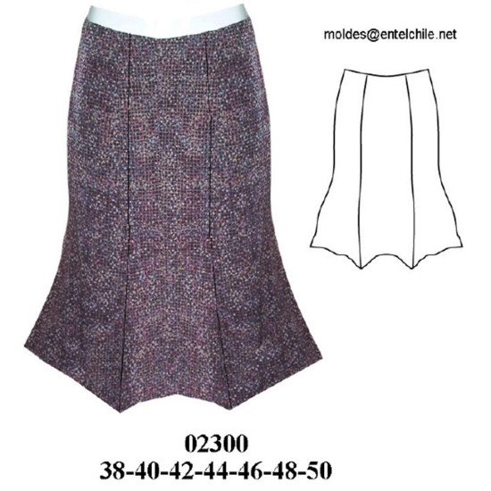 Molde de Falda evase con pretina ancha y cortes verticales | 02300 Molde de Falda evase con pretina ancha y cortes verticales | 02300