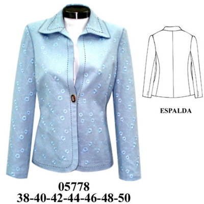 Molde de Blazer con aplicación en cuello, delantero y espalda | 05778 Molde de Blazer con aplicación en cuello, delantero y espalda | 05778
