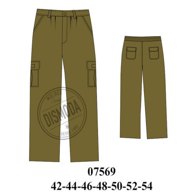 Molde de Pantalón cargo con pinzas elasticado en espalda | 07569