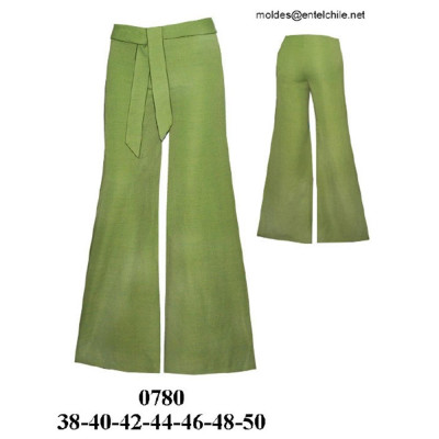Molde de Pantalón con forro interior cintura media amarras en delantero; | 0780