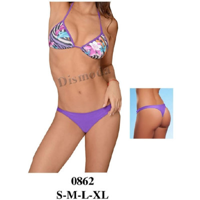 Molde de Bikini top triángulo con tiras para anudar al cuello y espalda, y calzón tanga de laterales finos | 0862