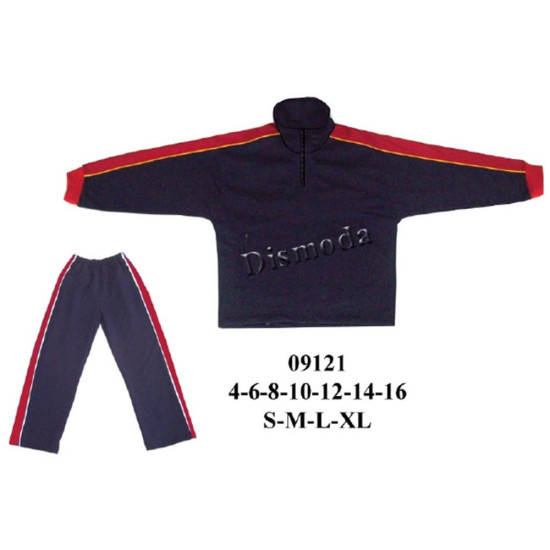 Molde de Conjunto deportivo con sudadera de cierre corto, cuello alto y mangas rectas con franjas en rojo y amarillo, y pantalón recto con pretina elasticada y franjas laterales en rojo y blanco | 09121 Molde de Conjunto deportivo con sudadera de cierre corto, cuello alto y mangas rectas con franjas en rojo y amarillo, y pantalón recto con pretina elasticada y franjas laterales en rojo y blanco | 09121
