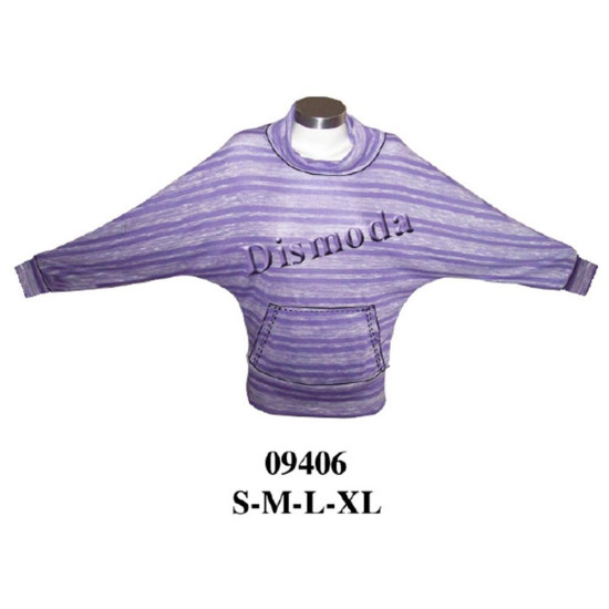 Molde de Sudadera con cuello alto tipo embudo, manga murciélago, bolsillo canguro, pretina ancha y puños ajustados | 09406