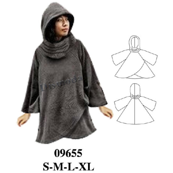 Molde de Poncho raglan cruzado con gorro | 09655 Molde de Poncho raglan cruzado con gorro | 09655