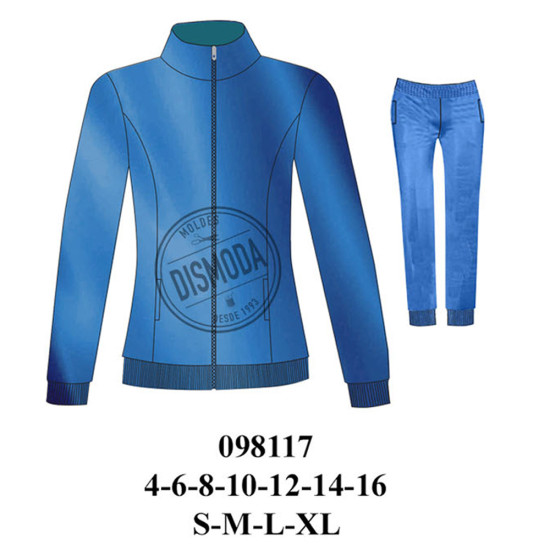 Molde de Conjunto deportivo dama y niña semi entallado pantalón con puño en basta | 098117 Molde de Conjunto deportivo dama y niña semi entallado pantalón con puño en basta | 098117