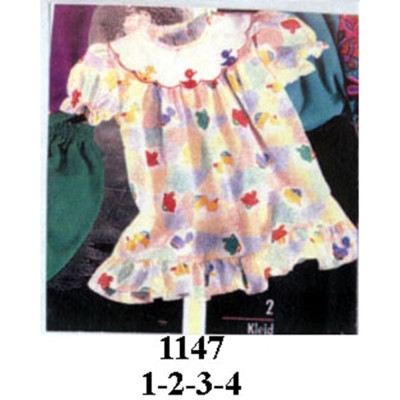 Molde de Vestido con canesú redondeado, cuello bebé, manga corta con fruncido | 1147 Molde de Vestido con canesú redondeado, cuello bebé, manga corta con fruncido | 1147