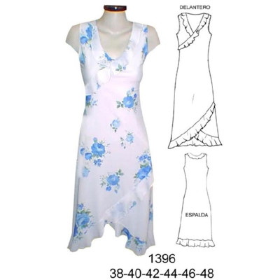 Molde de Vestido escote en v con fruncido en basta y escote ; | 1396