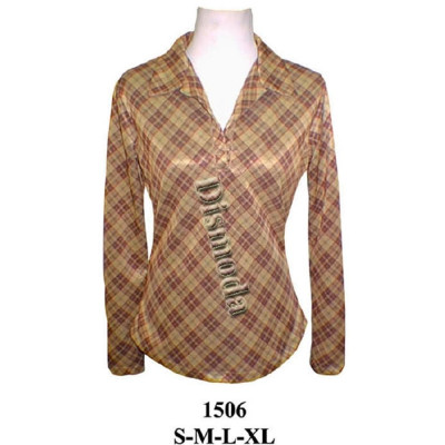 Molde de Blusa de cuello camisero con escote en v, cierre frontal con botones vista, manga larga y bajo delantero curvado | 1506 Molde de Blusa de cuello camisero con escote en v, cierre frontal con botones vista, manga larga y bajo delantero curvado | 1506