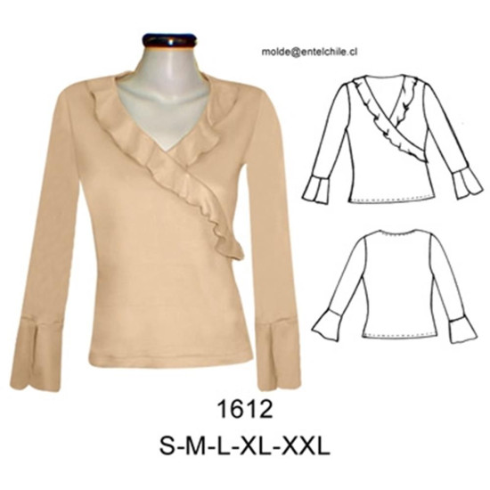 Molde de Camiseta escote en v con fruncidos; | 1612