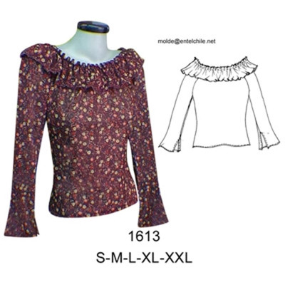 Molde de Camiseta con cuello e hilo elástico manga con aberturas; | 1613 Molde de Camiseta con cuello e hilo elástico manga con aberturas; | 1613