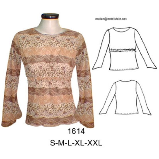 Molde de Camiseta corte bajo busto con 2 pespuntes en hilo elástico; | 1614 Molde de Camiseta corte bajo busto con 2 pespuntes en hilo elástico; | 1614