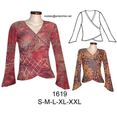 Molde de Camiseta cruzada manga basta ancha ; | 1619