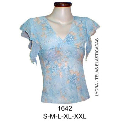 Molde de Camiseta manga tipo fruncido terminada en punta escote con hilo elástico; | 1642 Molde de Camiseta manga tipo fruncido terminada en punta escote con hilo elástico; | 1642