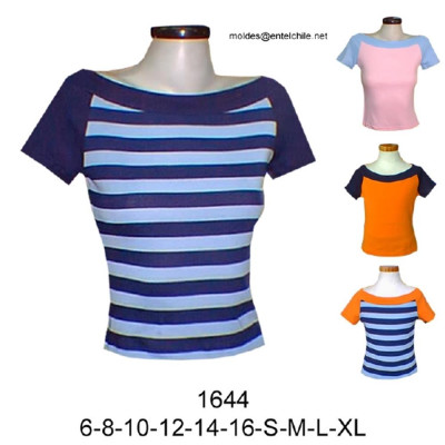 Molde de Camiseta cuello bote manga corta; | 1644 Molde de Camiseta cuello bote manga corta; | 1644