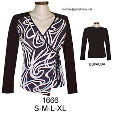 Molde de Camiseta manga raglan, cruzada (simulado); | 1666 Molde de Camiseta manga raglan, cruzada (simulado); | 1666