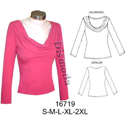 Molde de Camiseta dama escote drapeado | 16719