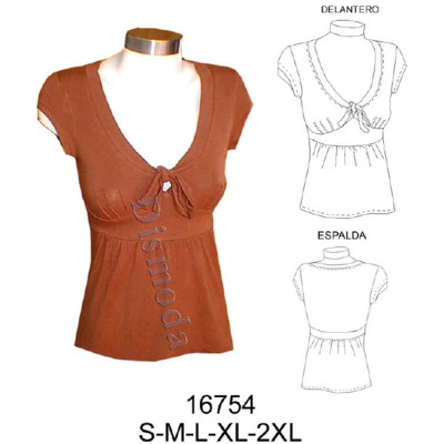 Molde de Camiseta escotada corte bajo busto y alforzada | 16754