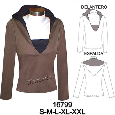 Molde de Camiseta con gorro y strapless fijado en costado delantero | 16799 Molde de Camiseta con gorro y strapless fijado en costado delantero | 16799