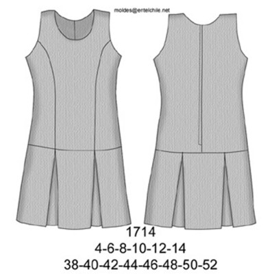 Molde de Jumper escolar, falda con pliegues encontrados | 1714