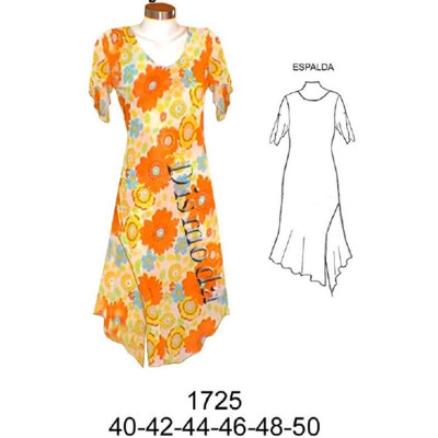 Molde de Vestido asimétrico con manga tipo mariposa | 1725 Molde de Vestido asimétrico con manga tipo mariposa | 1725