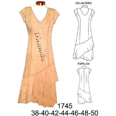 Molde de Vestido corte princesa con faldones | 1745