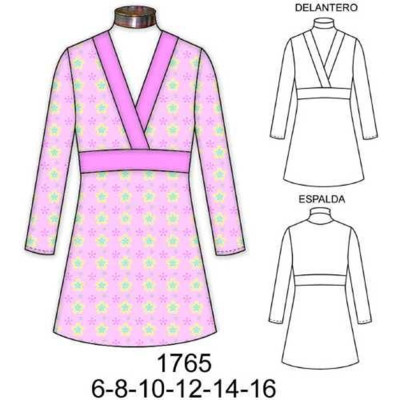 Molde de Vestido de niña cruzado con corte bajo busto | 1765 Molde de Vestido de niña cruzado con corte bajo busto | 1765