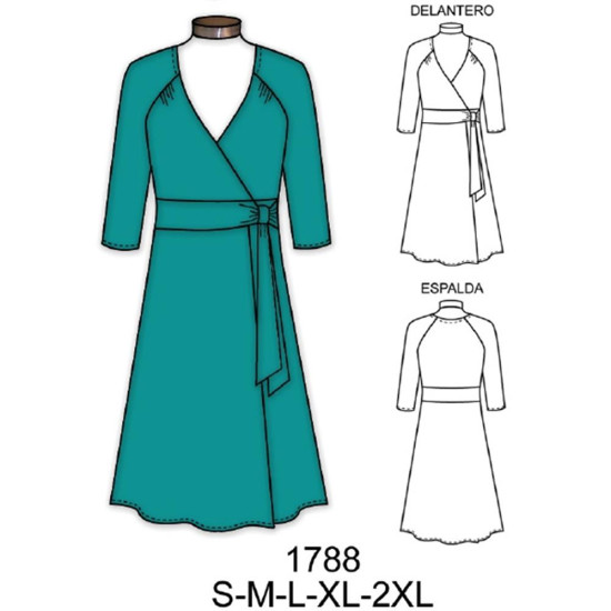 Molde de Vestido cruzado manga raglan | 1788 Molde de Vestido cruzado manga raglan | 1788