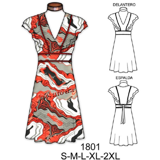 Molde de Vestido doble manga | 1801 Molde de Vestido doble manga | 1801