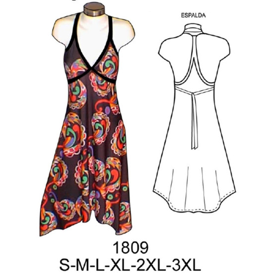 Molde de Vestido con cola y amarra | 1809 Molde de Vestido con cola y amarra | 1809