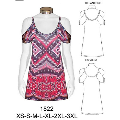 Molde de Vestidos sin hombro, cuello redondo con manga fruncida | 1822 Molde de Vestidos sin hombro, cuello redondo con manga fruncida | 1822