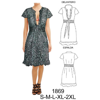 Molde de Vestido de gasa, con cortes bajo busto, cintura con pespuntes e hilo elástico | 1869