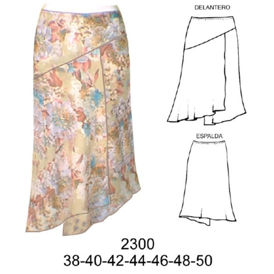 Molde de Falda asimétrica cruzada; | 2300