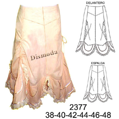 Molde de Falda con broderie en ruedo y fruncidos laterales | 2377 Molde de Falda con broderie en ruedo y fruncidos laterales | 2377