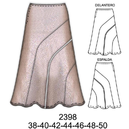 Molde de Falda con cortes en delantero y espalda | 2398 Molde de Falda con cortes en delantero y espalda | 2398