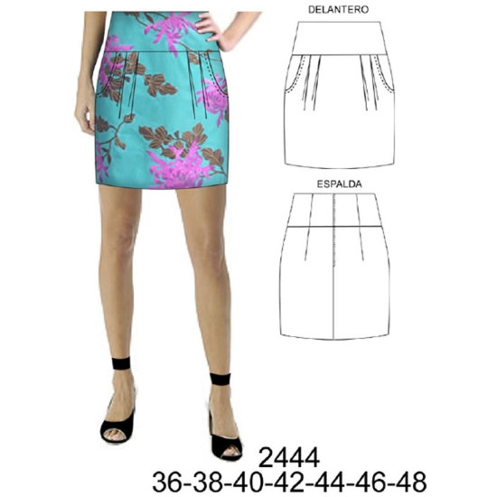 Molde de Falda pretina ancha con pinzas y bolsillo largo 50 cms | 2444