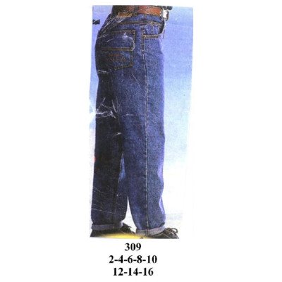 Molde de Pantalón recto de mezclilla con pretina con pasadores, bragueta, bolsillos delanteros tipo ojal y bolsillos traseros de parche con tapa | 309
