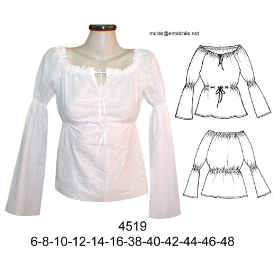 Molde de Blusa gitana con amarra bajo busto | 4519 Molde de Blusa gitana con amarra bajo busto | 4519