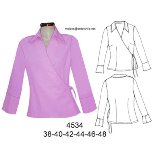 Molde de Blusa cruzada entallada, con cuello puño ancho | 4534