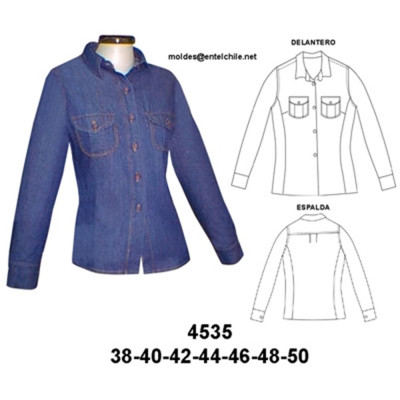 Molde de Blusa entallada con costadillo cuello camisero | 4535 Molde de Blusa entallada con costadillo cuello camisero | 4535
