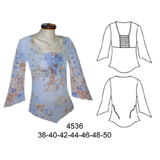Molde de Blusa corte bajo busto, delantero con hilo elasticado; | 4536 Molde de Blusa corte bajo busto, delantero con hilo elasticado; | 4536