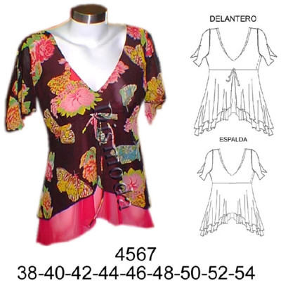 Molde de Top gitano con manga y evase en capas | 4567 Molde de Top gitano con manga y evase en capas | 4567
