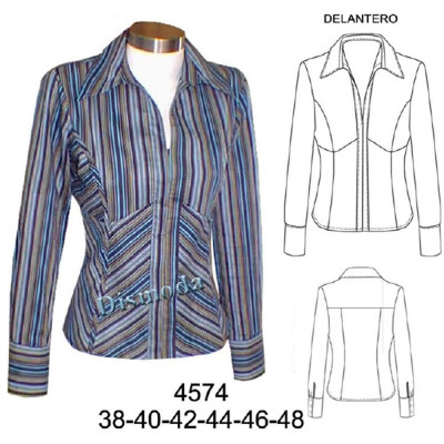 Molde de Blusa con corte princesa y bajo busto, botón tapado | 4574