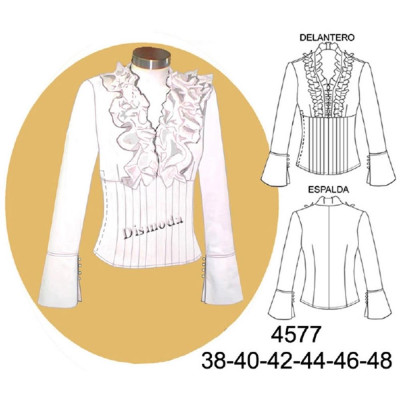 Molde de Blusa con alforzas, puño ancho y tiras fruncidas y cierre al costado | 4577